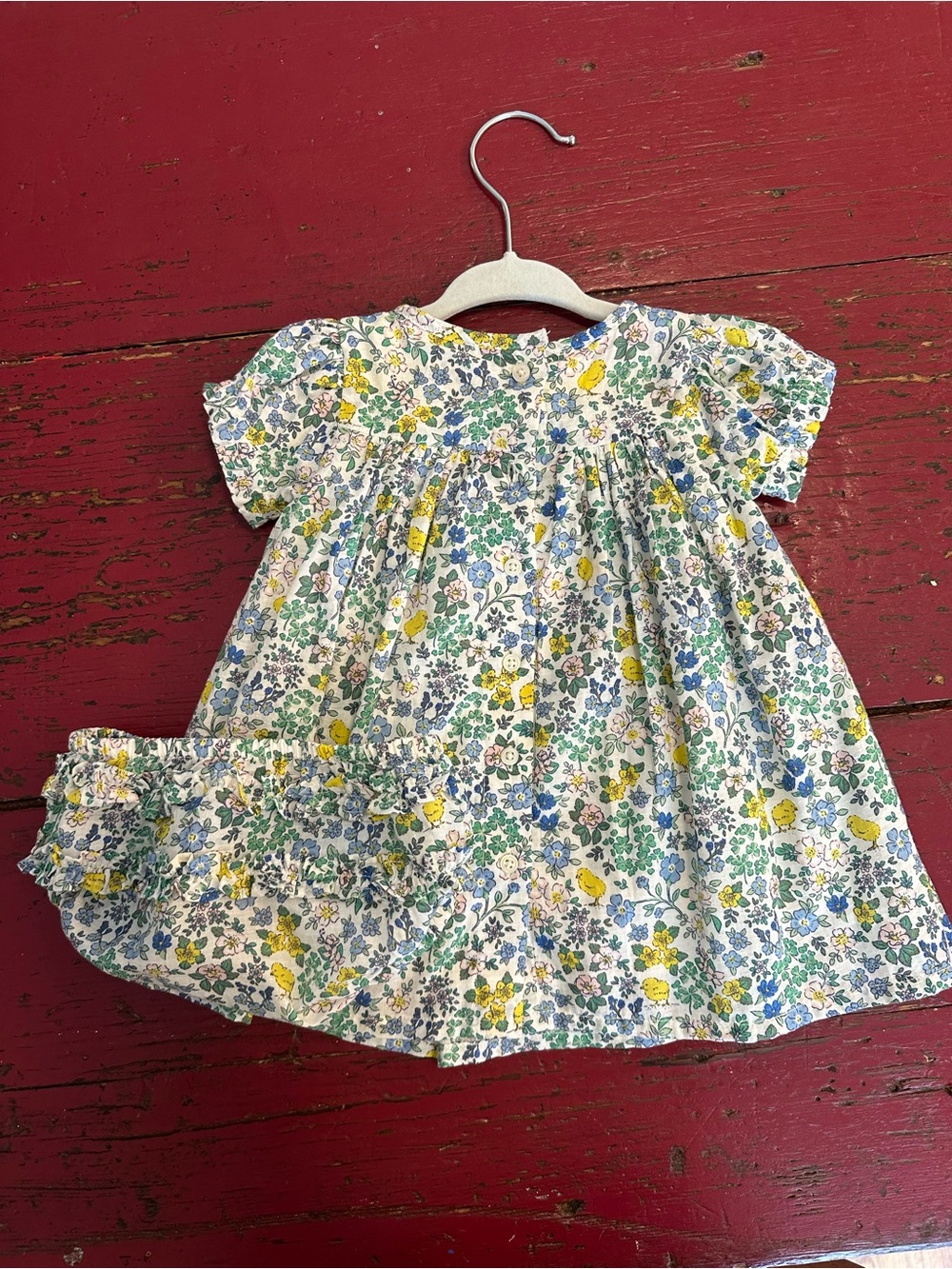 Mini Boden White Floral Dress with Yellow, Blue, Green Accents